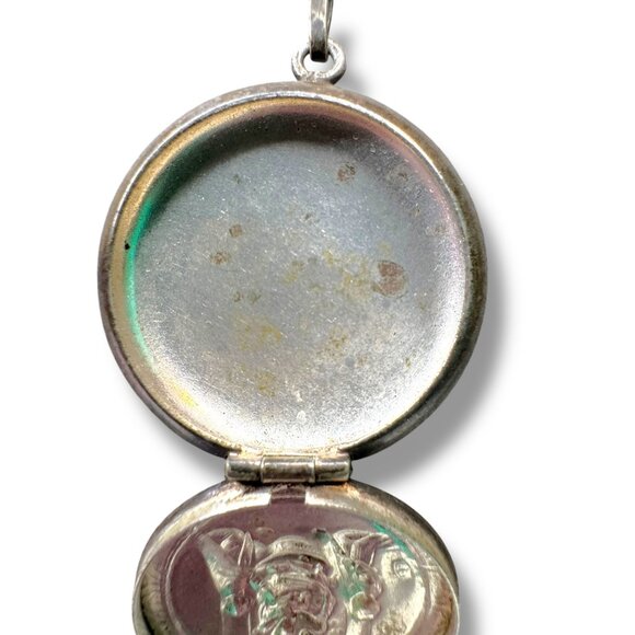 Antique Late 1800s Silver Religious Locket Pendant on Sterling Chain - Picture 7 of 13